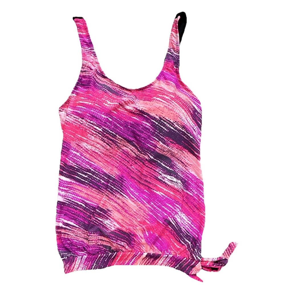 Smudge Tankini Swim‎ Top Pink Purple Abstract, Size L, D Cup, Adjustable Straps